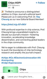Prof. Ray Cheung Appointed to Chips Journal Editorial Board